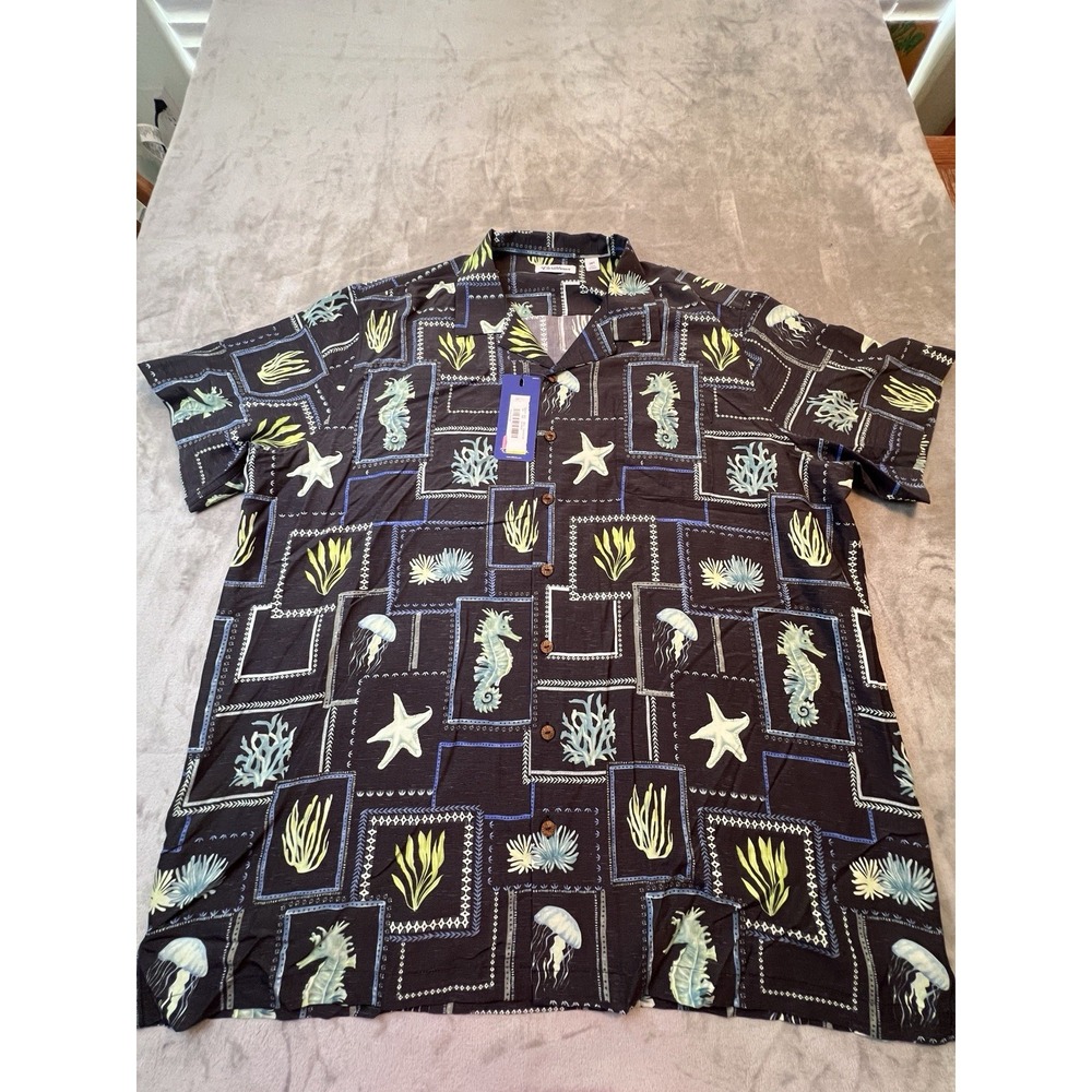 Caribbean Mens Shirt 3XT Black‎ Seahorse Hawaiian NWT